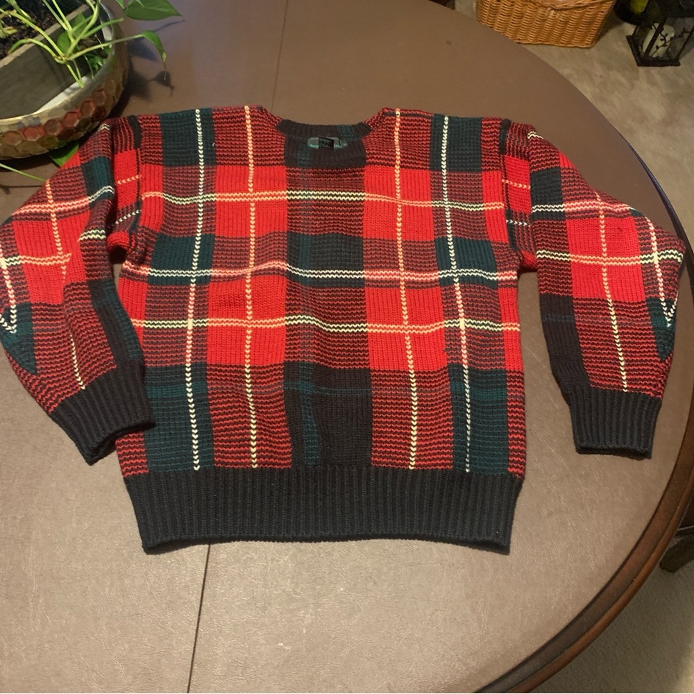 Vintage Abercrombie And Fitch - The Big Sweater 100% Pure Wool Size XL Red Plaid